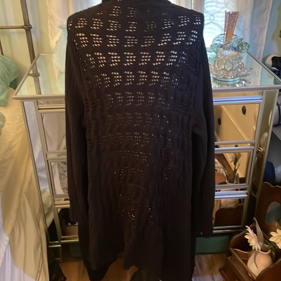🍀 Vintage Lucky Brand cotton crochet cardigan w/shark bite hem & shawl collar - Picture 2 of 8